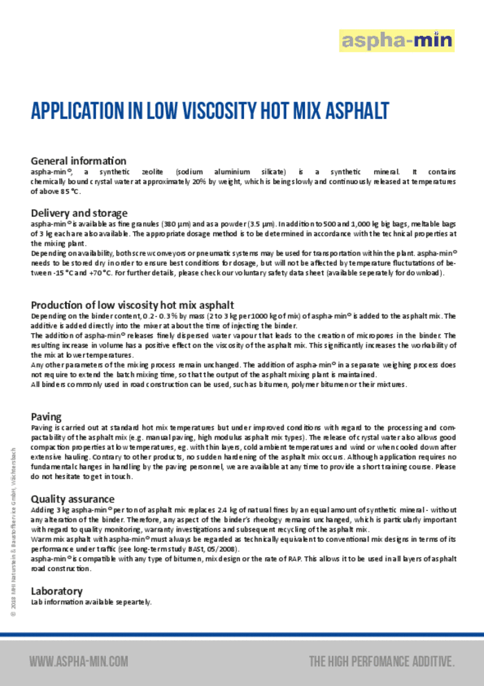 aspha-min - application in hot mix asphalt